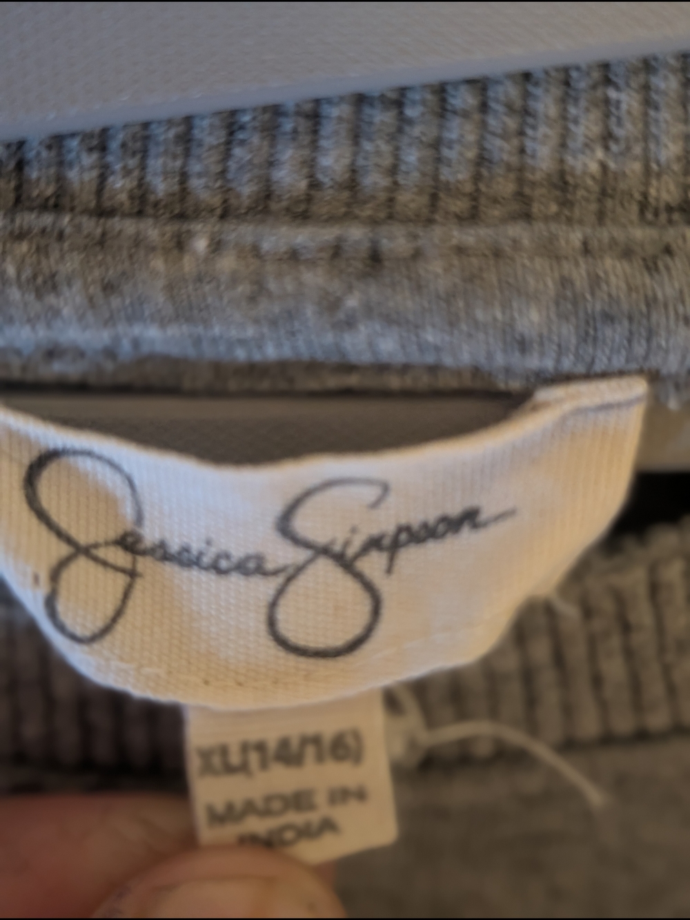 Jessica Simpson Grey Ribbed Sweatshirt with Script Label - Picture 3 of 4